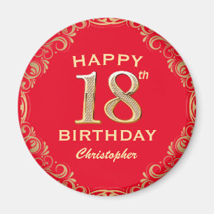 18th Birthday Party Red and Gold Glitter Frame Magnet