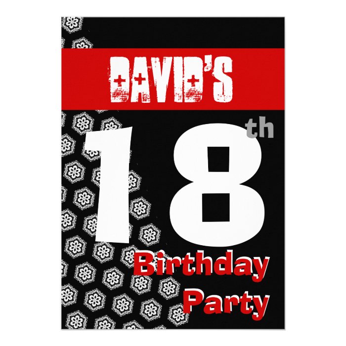 18th Birthday Party Red Black and White For Him Personalized Announcement