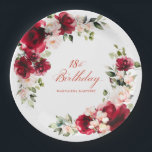18th Birthday Party Red Pink Floral Custom Paper Paper Plates<br><div class="desc">Pretty red roses and blush pink peonies decorate this 18th birthday party custom paper plate. Two lovely floral arrangements decorate two sides. Elegant calligraphy spells out 18th birthday, The birthday celebrant's name is below. This item is part of the Red Rose and Pink Peony collection. It contains professional designed invitation...</div>