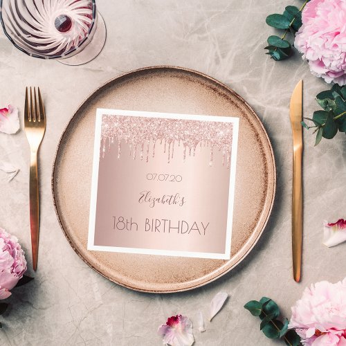 18th birthday party rose gold glitter 18 years napkins