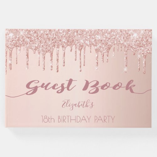 18th birthday party rose gold glitter drips pink guest book