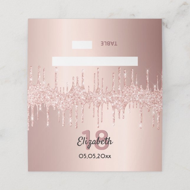 18th birthday party rose gold glitter pink sparkle place card (Outside Unfolded)