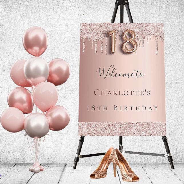 18th birthday party rose gold glitter welcome foam board (Creator Uploaded)