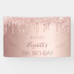 18th birthday party rose gold pink drips banner