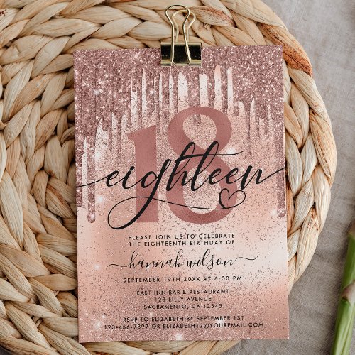 18th Birthday Party Rose Gold Trendy  Invitation