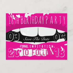 18th Birthday Party Save The Date Hot Pink Lips Announcement Postcard