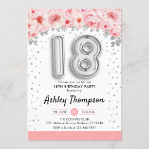 18th Birthday Party - Silver Balloons Invitation