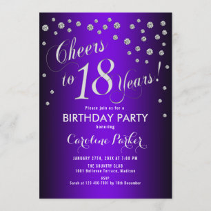 18th Birthday Party - Silver Purple Invitation