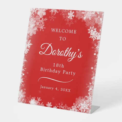 18th Birthday Party Snowflake Red Welcome Pedestal Sign