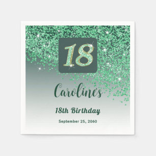 18th Birthday Party Sparkling Green Glitter Napkins