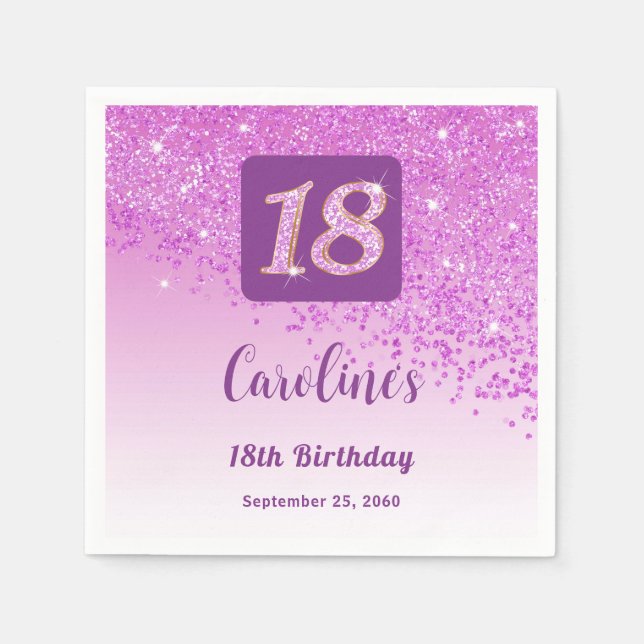 18th Birthday Party Sparkling Pink Glitter Napkins (Front)