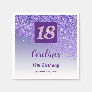 18th Birthday Party Sparkling Purple Glitter Napkins