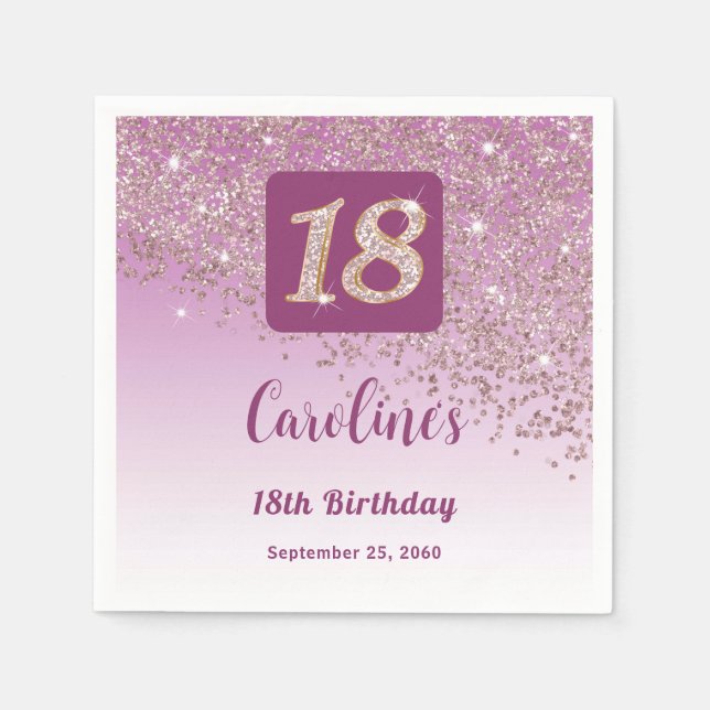 18th Birthday Party Sparkling Rose Gold Glitter Napkins (Front)