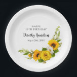 18th Birthday Party Sunflower Daisy Custom Paper Plates<br><div class="desc">Elegant and classy yellow sunflower,  peony and white daisy floral custom paper plates. Three lines of text let you personalize your table decor.</div>