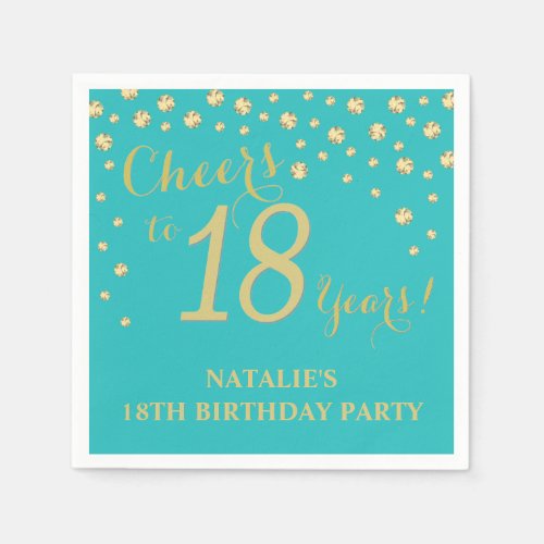 18th Birthday Party Teal and Gold Diamond Napkins