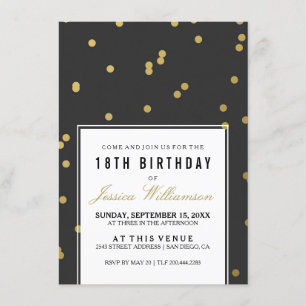 18th Birthday Party Trendy Gold Polka Invitation