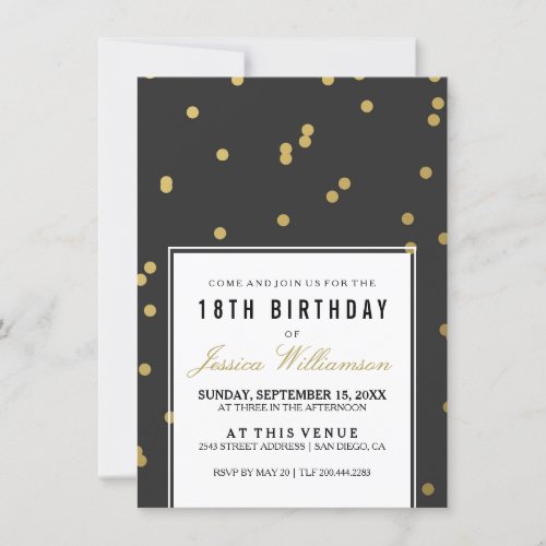 18th Birthday Party  Trendy Gold Polka Invitation