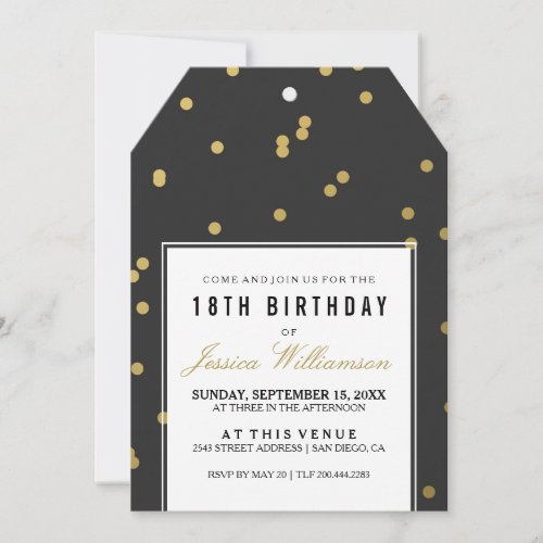 18th Birthday Party  Trendy Gold Polka Invitation