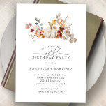 18th Birthday Party White Pumpkin Fall Flowers  Invitation<br><div class="desc">Modern and elegant white pumpkin and fall flowers floral design. The soft watercolor palette is a sophisticated blend of soft pink and dark rich golden yellow and brown. The fall leaves surround the white pumpkin for a special autumn display. Perfect for your fall birthday party.</div>