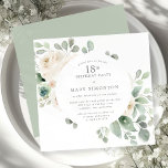 18th Birthday Party White Rose Floral Eucalyptus  Invitation<br><div class="desc">Honor a special woman with this elegant 18th Birthday party invitation. White roses nestled in soft sage green eucalyptus leaves form a modern botanical frame. All of the text can be edited,  so you can describe your special celebration perfectly.</div>