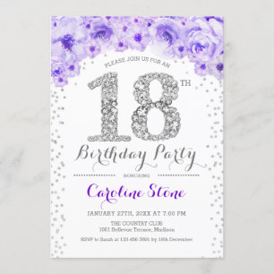 18th Birthday Party - White Silver Purple Invitation