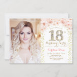 18th Birthday Party With Photo - Gold Pink Floral  Invitation<br><div class="desc">18th birthday party invitation with your photo. Features gold confetti and blush pink roses. Classy floral design with faux glitter. Perfect for an elegant eighteen bday celebration.</div>