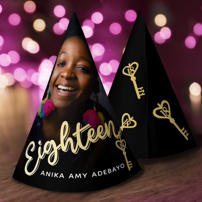 18th birthday personalized photo key to the door party hat (Creator Uploaded)