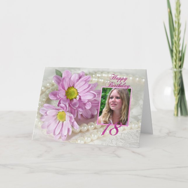 18th birthday photo card with daisies (Front)