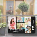 18th Birthday Photo Collage 5 Picture Black White Banner<br><div class="desc">Personalized banner celebrating an 18th Birthday - or customize for any other age! The photo template is set up for you to add 5 of your favorite photos which are displayed in a photo collage of horizontal landscape and vertical portrait formats. The wording simply reads "Happy Birthday [your name]" in...</div>