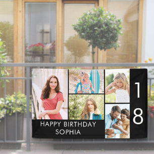 18th Birthday Photo Collage 5 Picture Black White Banner