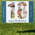 18th Birthday Photo Collage Custom Yard Sign<br><div class="desc">18th Birthday Party - create your own yard sign with custom photo collage printed on both sides. The template is set up for you to add your favorite photos so your pictures will automatically appear as a photo collage in the shape of the number 18. The sign has ocean blue...</div>