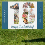 18th Birthday Photo Collage Custom Yard Sign<br><div class="desc">18th Birthday Party - create your own yard sign with custom photo collage printed on both sides. The template is set up for you to add your favorite photos so your pictures will automatically appear as a photo collage in the shape of the number 18. The sign has ocean blue...</div>