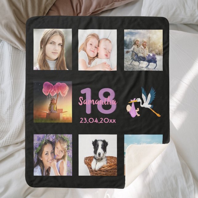 18th birthday photo collage girl black sherpa blanket (Creator Uploaded)