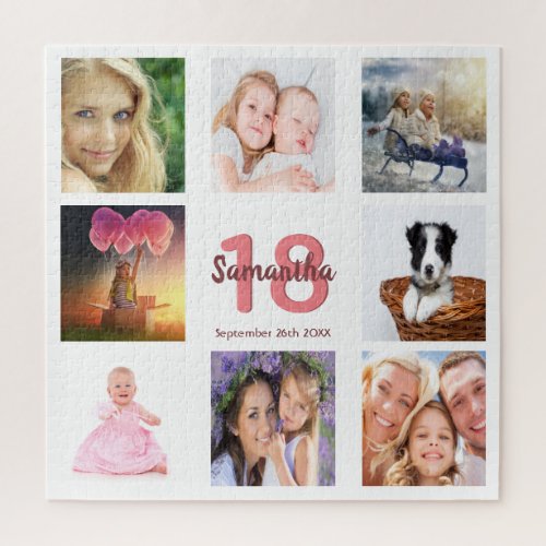 18th birthday photo collage girl white jigsaw puzzle