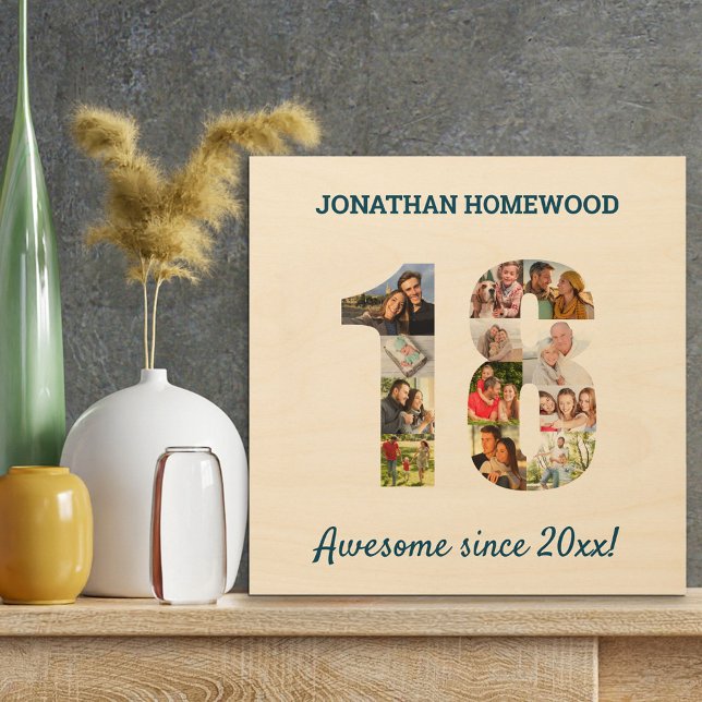 18th Birthday Photo Collage in Number 18 Wood Wall Art (Creator Uploaded)
