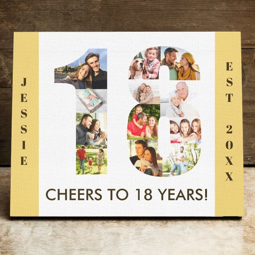 18th Birthday Photo Collage Number 18 Neutral Canvas Print
