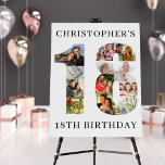 18th Birthday Photo Collage Number 18 Personalized Foam Board<br><div class="desc">18th Birthday Party easel sign - perfect to welcome guests, provide a photo prop and create a fun "do you remember when .. ?" talking point. The photo template is set up for you to upload your pictures to form the number 18. The template uses a mix of square, portrait...</div>