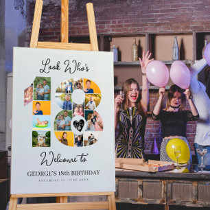 18th Birthday Photo Collage Party Sign & Keepsake