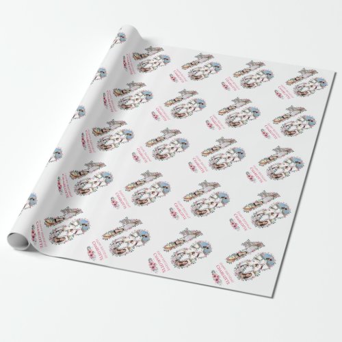 18th Birthday Photo Girl Collage Pink Flower White Wrapping Paper