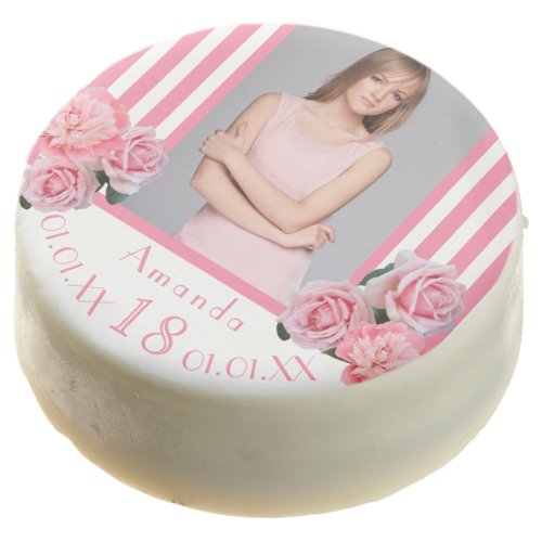 18th birthday photo pink stripes florals name chocolate covered oreo
