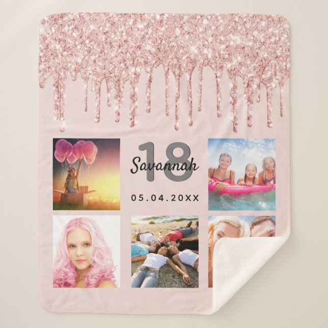18th birthday photo rose gold blush pink sherpa blanket (Front)