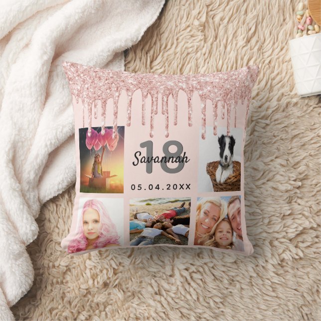 18th birthday photo rose gold glitter blush pink throw pillow (Blanket)