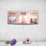 18th birthday photo rose gold glitter sparkle banner<br><div class="desc">For a 18th birthday as a party welcome banner or wall decoration. A collage of 3 of your photos of herself friends, family, interestsor pets. Personalize and add her name, age 18 and a date. Date of birth or the date of the birthday party. A girly rose gold, blush pink...</div>