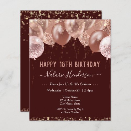 18th Birthday Pink Balloons Budget Invitation