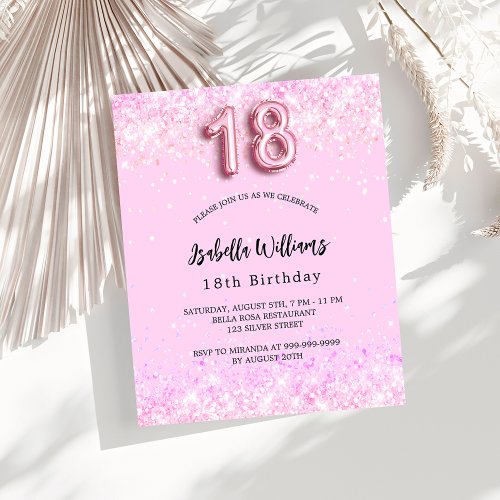 18th Birthday pink confetti budget invitation Flyer