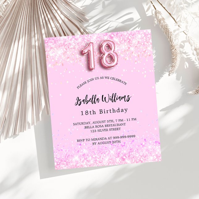 18th Birthday pink confetti budget invitation Flyer (Creator Uploaded)