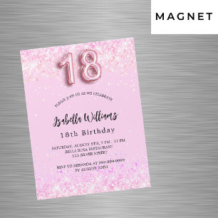 18th Birthday pink confetti girl party luxury Magnetic Invitation
