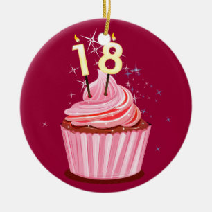 18th Birthday - Pink Cupcake Ceramic Ornament