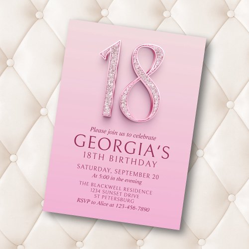 18th Birthday Pink Diamonds Invitation