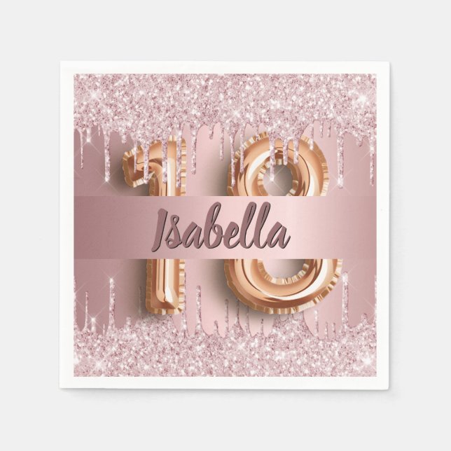18th birthday pink dusty rose glitter monogram  napkins (Front)